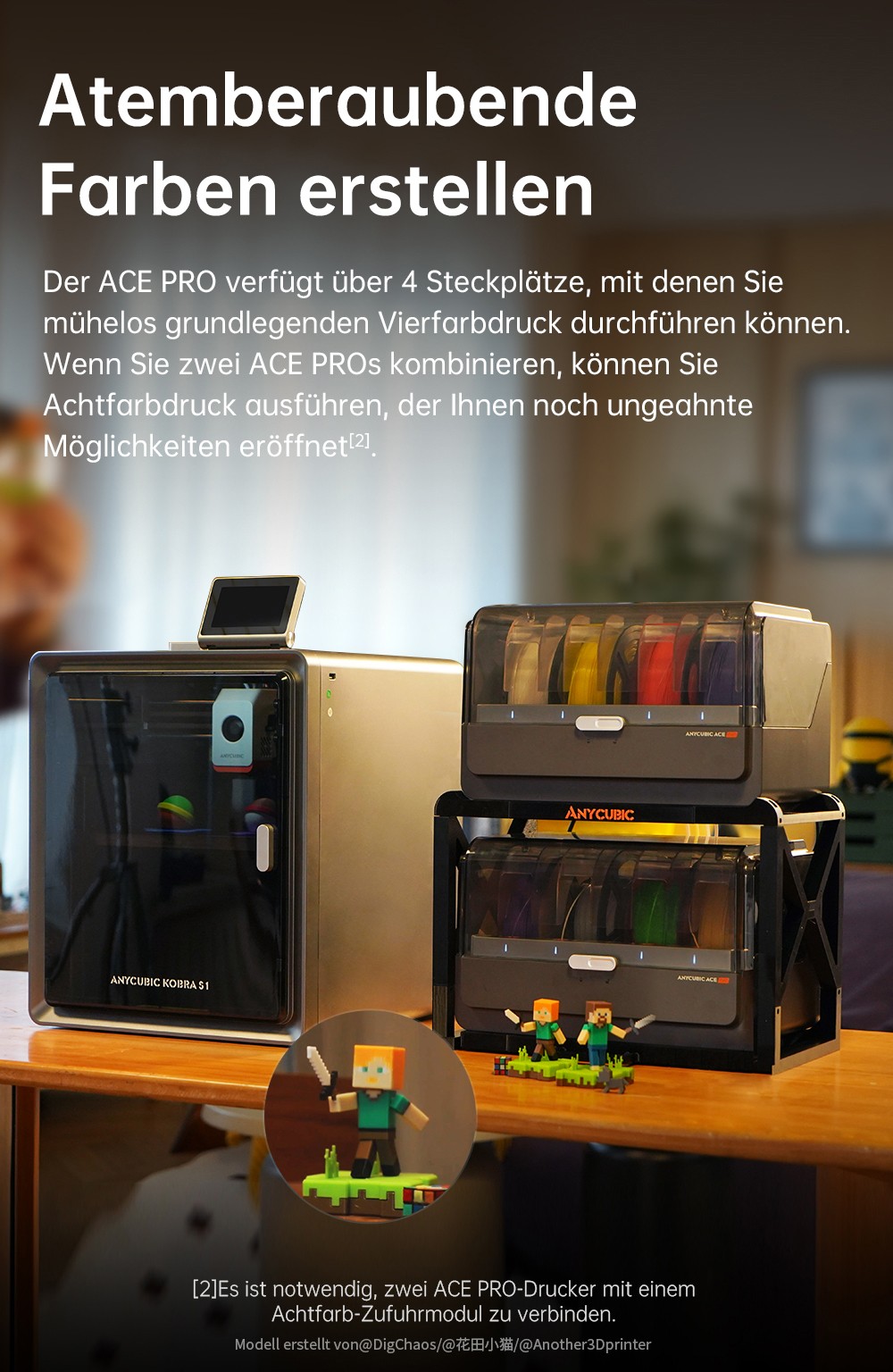 ANYCUBIC KOBRA S1 COMBO 3D-Drucker, lebendiger 8-Farben-Druck, 600 mm/s ultraschnelle Geschwindigkeit, automatische Nivellierung, 320 °C Hotend, 44 dB ultraleise, CoreXY-Konstruktion, 250 x 250 x 250 mm