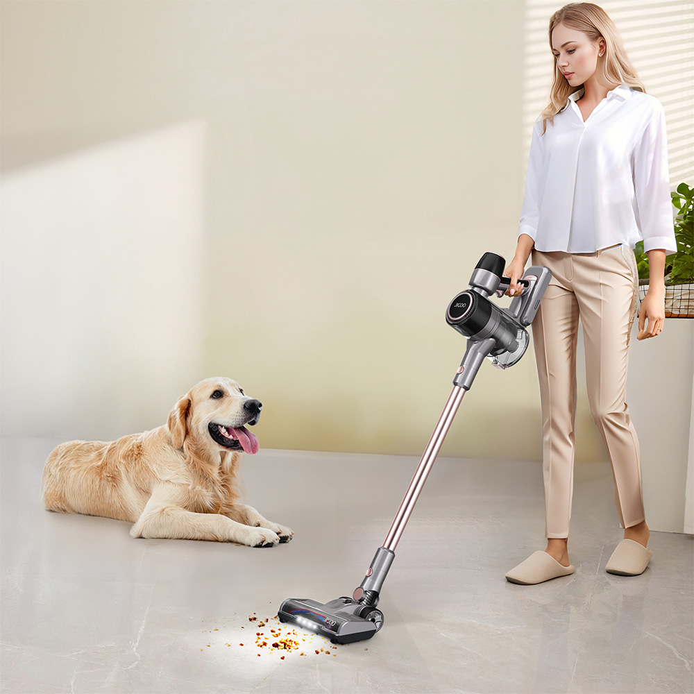 JIGOO C300 Cordless Vacuum Cleaner, 30KPa Suction, 400W Motor, 1.2L Dust Cup, 5-Stage Filtration, Up to 45 Mins Runtime, 2000mAh Removable Battery, LED Touch Screen, Rotatable Metal Tube