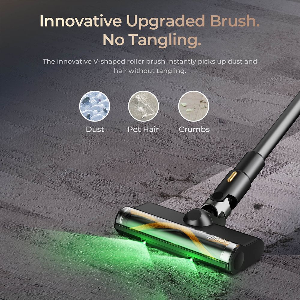 JIGOO V700 Cordless Vacuum Cleaner with 2.5 L Suction Station, Automatic Dust Emptying, 33KPa Suction Power, Anti-Tangle Brush, Dual LED Illumination, Up to 55 Minutes Runtime, Ideal for Hard Floor, Carpet, Pet