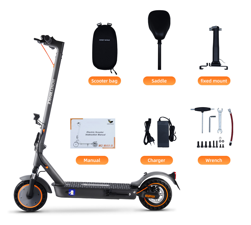 HONEYWHALE M2 MAX-B Electric Scooter with Seat, 350W Motor, 36V 10Ah Battery, 10-inch Tire, 32km/h Max Speed, 32km Range, Disc Brake