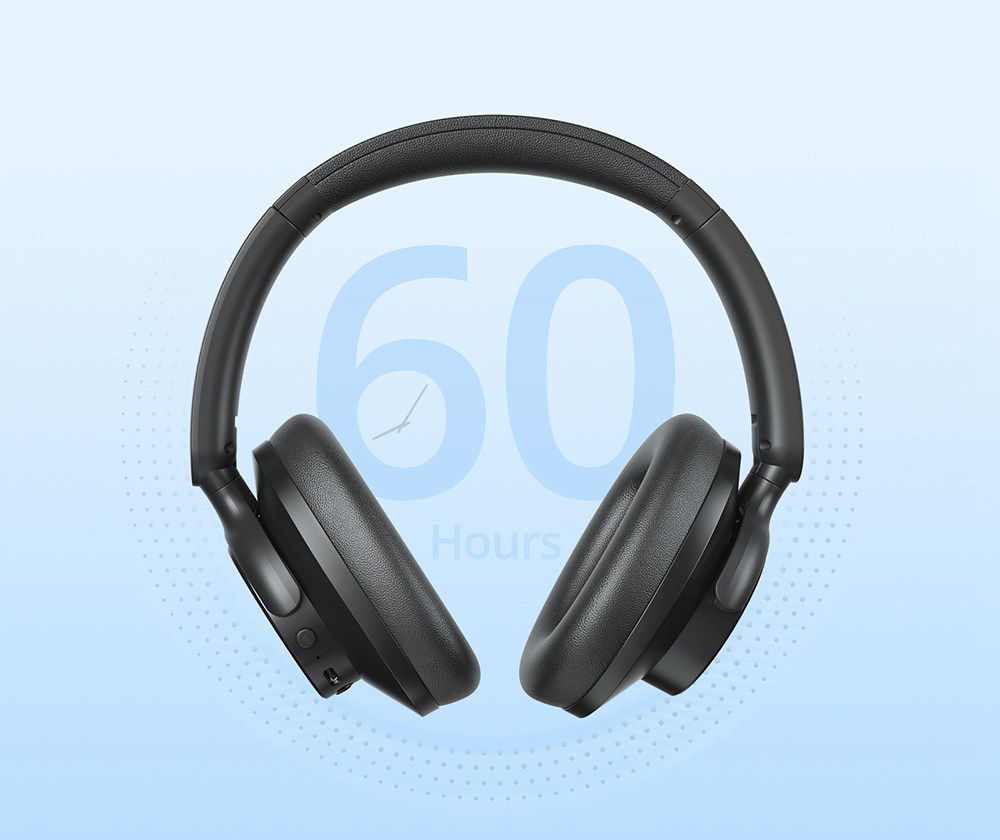 Tronsmart Sounfii Q20 ANC Bluetooth Headphones, 50 Hours Autonomy, 90° Swiveling Earpads, Pair with 2 Devices, Tronsmart App Control, Built-in Mic for Clear Calls, Active Noise Cancellation - Black