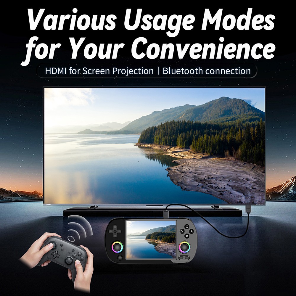 Refurbished ANBERNIC RG40XX H Retro Game Console with RGB Light, 32GB TF Card with 5000+ Games, LPDDR4 1GB, 640*480P IPS Screen, 3200mAh Battery for 6 Hours Autonomy, Linux OS, 5G Wifi Bluetooth, Moonlight Streaming - Black