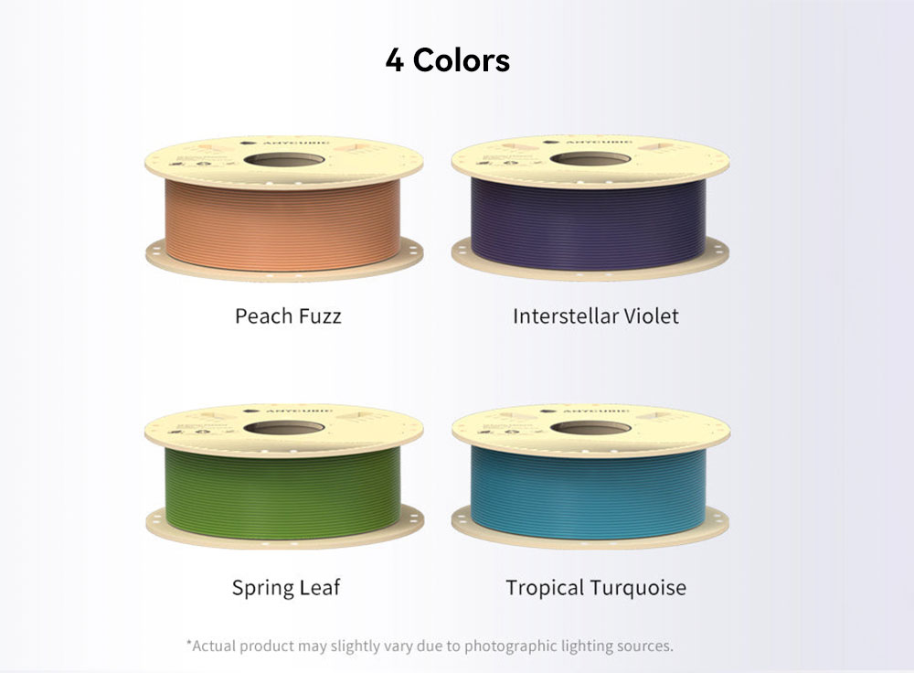 Refurbished 4kg Anycubic Pantone PLA Filament - Peach Fuzz, Interstellar Violet, Spring Leaf, Tropical Turquoise