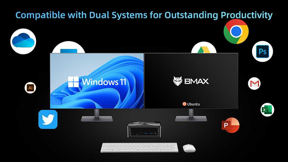 BMAX B9 Power Mini-PC, Intel Core i9-12900H 14 Kerne, max. 5,0 GHz, 32 GB RAM, 1 TB SSD, DP+HDMI+Typ-C 4K-Dreifachdisplay, unterstützt dynamisches HDR, WiFi 6, Bluetooth 5.2, 2 x USB 3.2, 2 x USB 2.0, 1 x RJ45, 1 x 3,5-mm-Headset-Buchse, Space Capsule-Kühlsystem