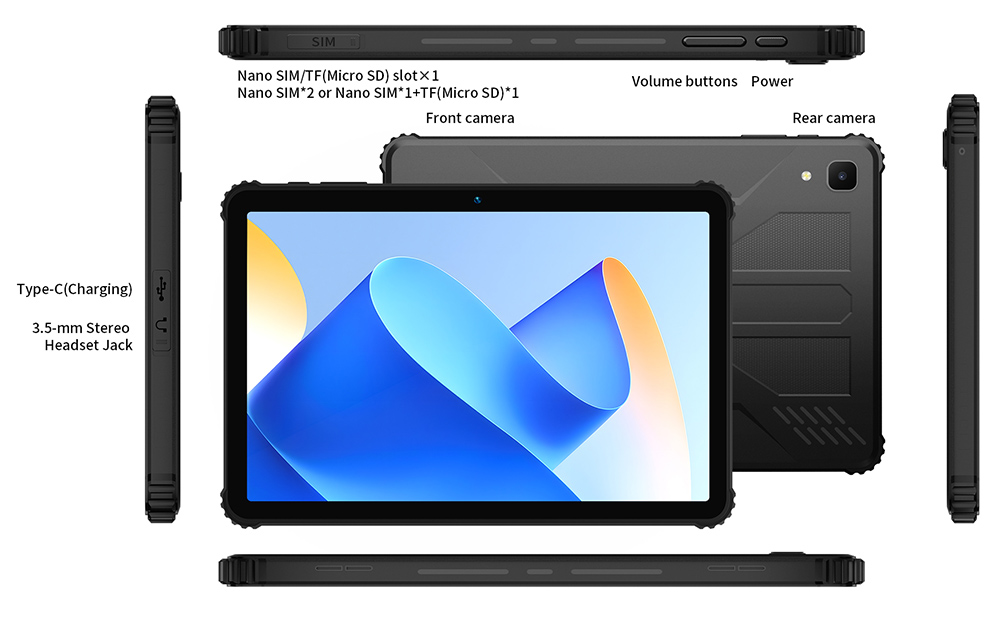 BMAX I10 S Pro Rugged Tablet, 10.1 inch 1920*1200 IPS Touchscreen, UNISOC T616 8 Cores Max 2.0GHz, 14GB RAM (6GB +8GB Expansion) 128GB ROM, Android 14, 2.4/5GHz WiFi Bluetooth 5.0, 13MP+5MP Camera, 10000mAh Battery, GPS/Galileo/GLONASS/BDS, 4G LTE