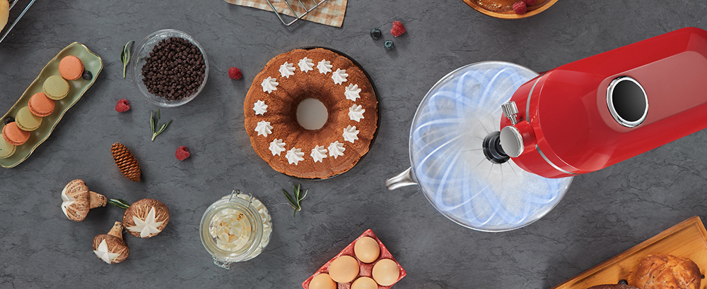 Chefre M500 Robot de cuisine sur socle, machine à pâte avec bol en acier inoxydable de 7 L, 10 niveaux de vitesse, 3 accessoires de mélange, puissance de 1 800 W, rouge