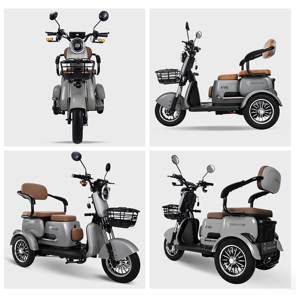 Freejoyer FV6 Electric Tricycle, 1000W Motor, 60V 20Ah Battery, 10*3 inch Tire, 25km/h Max Speed, 55km Range, Front Disc Brake & Rear Drum Brake, Hydraulic Front Fork - Grey