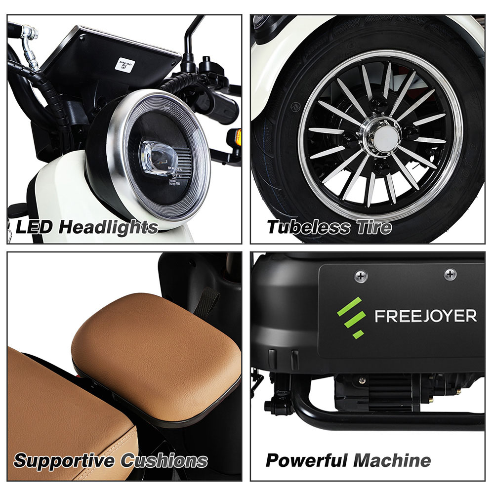 Freejoyer FV6 Electric Tricycle, 1000W Motor, 60V 20Ah Battery, 10*3 inch Tire, 25km/h Max Speed, 55km Range, Front Disc Brake & Rear Drum Brake, Hydraulic Front Fork - White