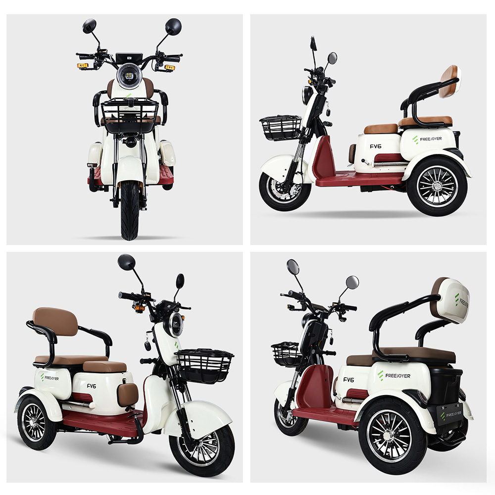 Freejoyer FV6 Electric Tricycle, 1000W Motor, 60V 20Ah Battery, 10*3 inch Tire, 25km/h Max Speed, 55km Range, Front Disc Brake & Rear Drum Brake, Hydraulic Front Fork - White