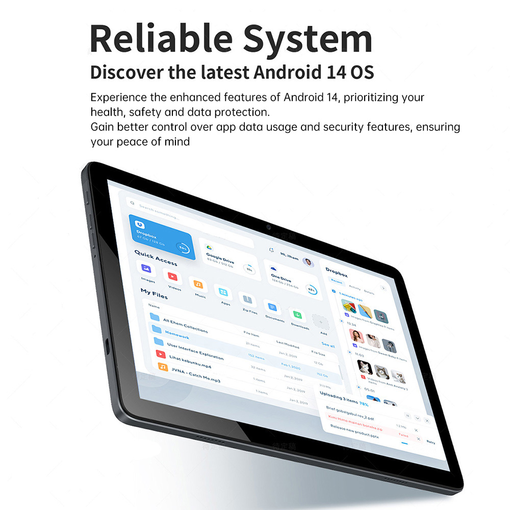 G-tab T11 Android 14 Tablette, écran IPS 10,1 pouces 1280*800, Unisoc T606 8 cœurs, 8 Go de RAM (extension 4 Go + 4 Go) 128 Go de ROM, WiFi 2,4/5 GHz Bluetooth 5.0, batterie 6580 mAh, appareil photo 8 MP + 13 MP, double 4G LTE, Widevine L1