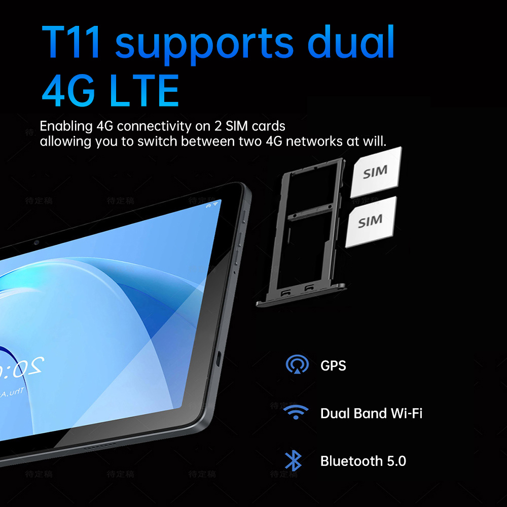 G-tab T11 Android 14 Tablette, écran IPS 10,1 pouces 1280*800, Unisoc T606 8 cœurs, 8 Go de RAM (extension 4 Go + 4 Go) 128 Go de ROM, WiFi 2,4/5 GHz Bluetooth 5.0, batterie 6580 mAh, appareil photo 8 MP + 13 MP, double 4G LTE, Widevine L1
