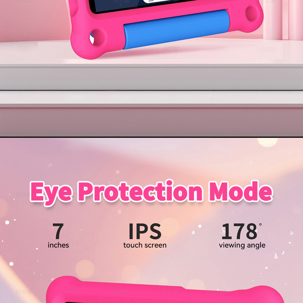 G-tab T7 Kids Tablet, 7 inch 1024*600 IPS Screen, Android 14, 1.5GHz Quad-core CPU, 4GB RAM (2GB +2GB Expansion) 64GB ROM, 2.4/5GHz WiFi, 3000mAh Battery, 2MP+2MP Camera - Pink