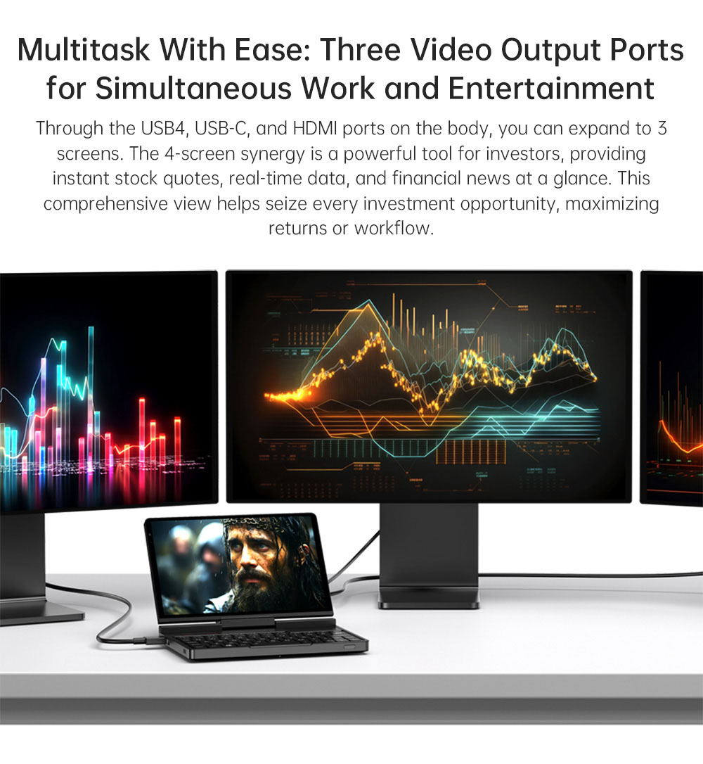 GPD Pocket 4 Handheld Laptop, 8.8'' 2560*1600 Touchscreen, 144Hz Refresh Rate, AMD Ryzen AI 9 HX 370 12 Cores Max 5.1GHz, 32GB RAM 2TB SSD, WiFi6E Bluetooth5.3, 1*USB4, 1*HDMI, 1*Full-Featured USB-C, 1*USB3.2, 1*USB2.0, 1*microSD, 1*RJ45 - EU Plug