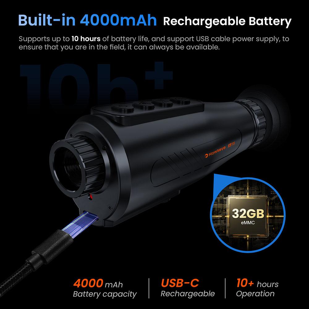 GTGUARD AI15 Thermal Imaging Night Vision Monocular, 60Hz Screen Refresh Rate, 1-8x Digital Zoom, 384*288 Resolution, IP66 Waterproof, Built-in 32GB Storage, 5 Image Mode, 4000mAh Battery