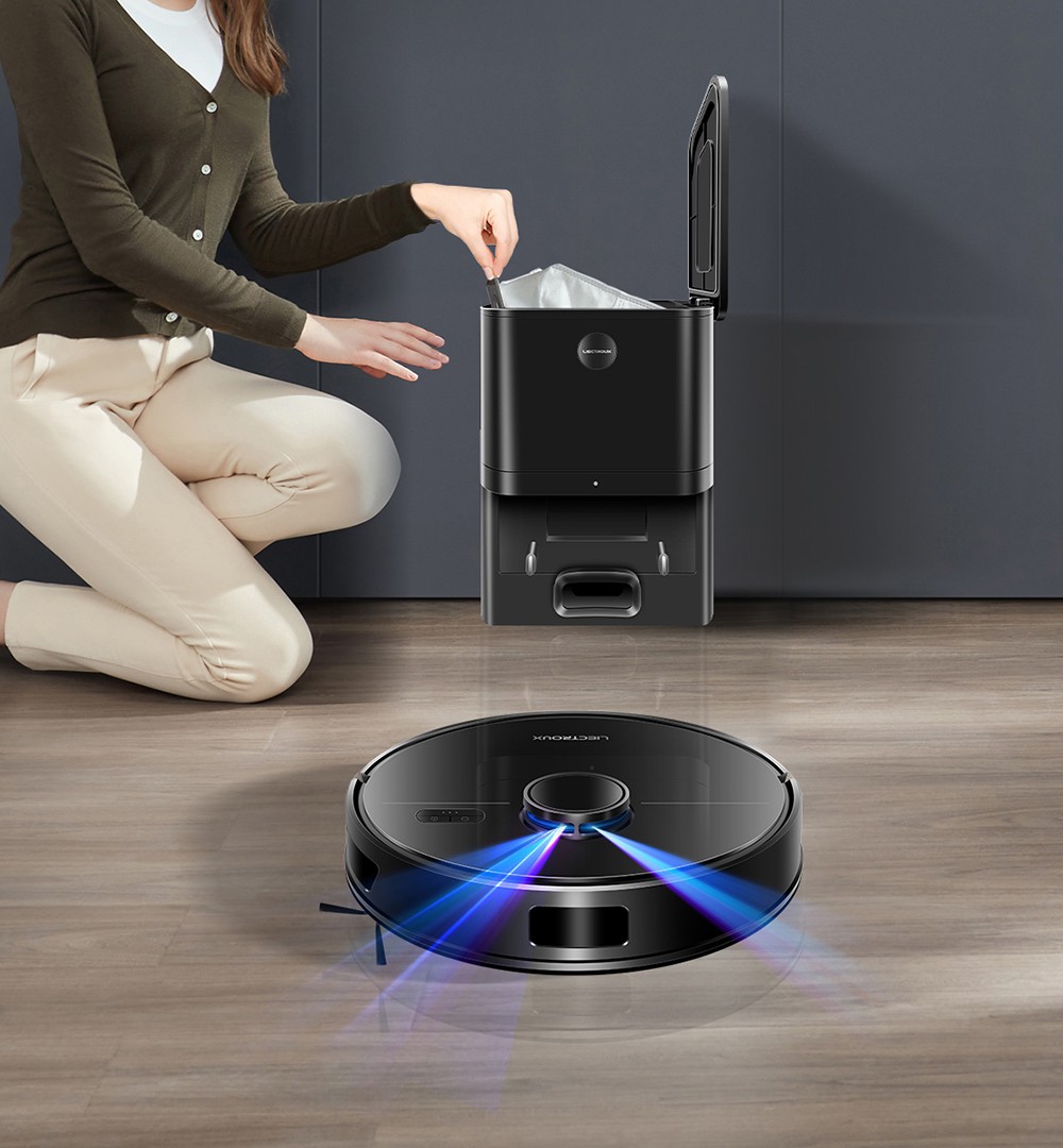 Liectroux M70 Pro Lidar Robot Vacuum Cleaner with Self-emptying Dustbin, Multi-floor Map Storage, 6500Pa Strong Suction, 3200mAh Battery, Max. 175min Runtime, Smart App & Voice Control, 3L Dust Bag, Black