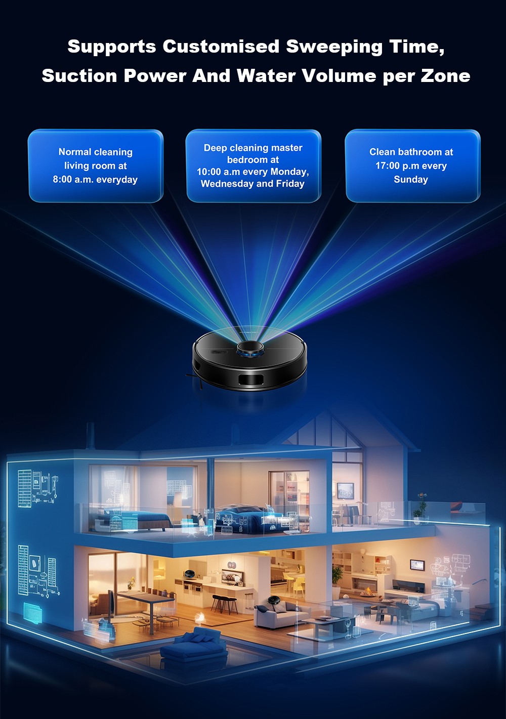 Liectroux M70 Pro Lidar Robot Vacuum Cleaner with Self-emptying Dustbin, Multi-floor Map Storage, 6500Pa Strong Suction, 3200mAh Battery, Max. 175min Runtime, Smart App & Voice Control, 3L Dust Bag, Black