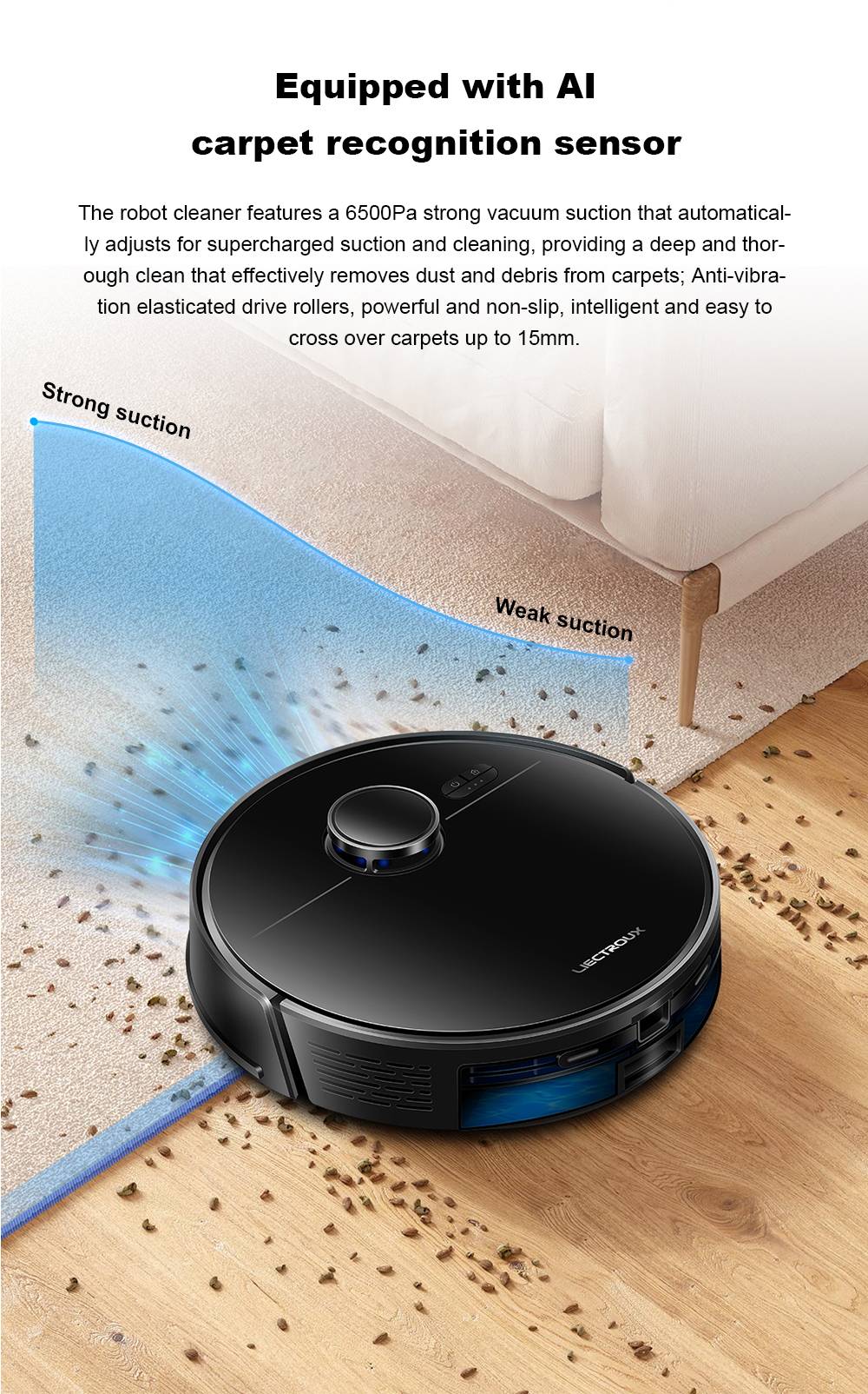 Liectroux M70 Pro Lidar Robot Vacuum Cleaner with Self-emptying Dustbin, Multi-floor Map Storage, 6500Pa Strong Suction, 3200mAh Battery, Max. 175min Runtime, Smart App & Voice Control, 3L Dust Bag, Black