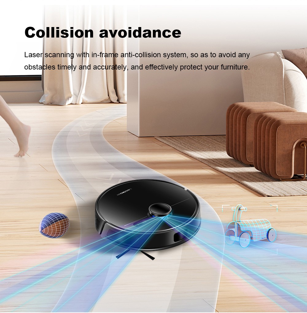 Liectroux M70 Pro Lidar Robot Vacuum Cleaner with Self-emptying Dustbin, Multi-floor Map Storage, 6500Pa Strong Suction, 3200mAh Battery, Max. 175min Runtime, Smart App & Voice Control, 3L Dust Bag, Black