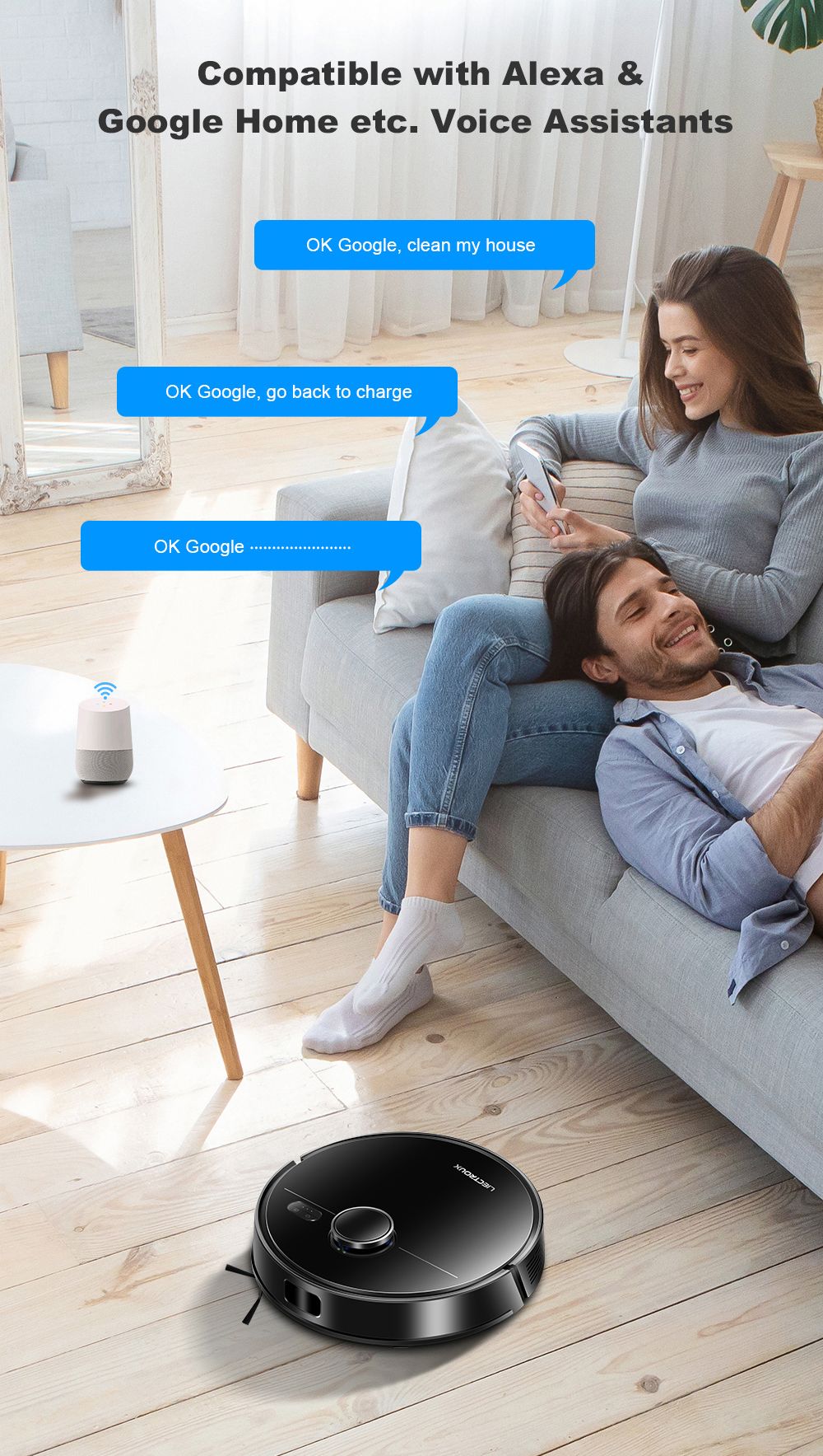 Liectroux M70 Pro Lidar Robot Vacuum Cleaner with Self-emptying Dustbin, Multi-floor Map Storage, 6500Pa Strong Suction, 3200mAh Battery, Max. 175min Runtime, Smart App & Voice Control, 3L Dust Bag, Black