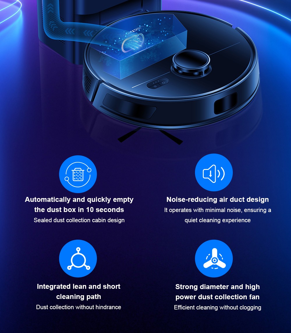 Liectroux M70 Pro Lidar Robot Vacuum Cleaner with Self-emptying Dustbin, Multi-floor Map Storage, 6500Pa Strong Suction, 3200mAh Battery, Max. 175min Runtime, Smart App & Voice Control, 3L Dust Bag, Black