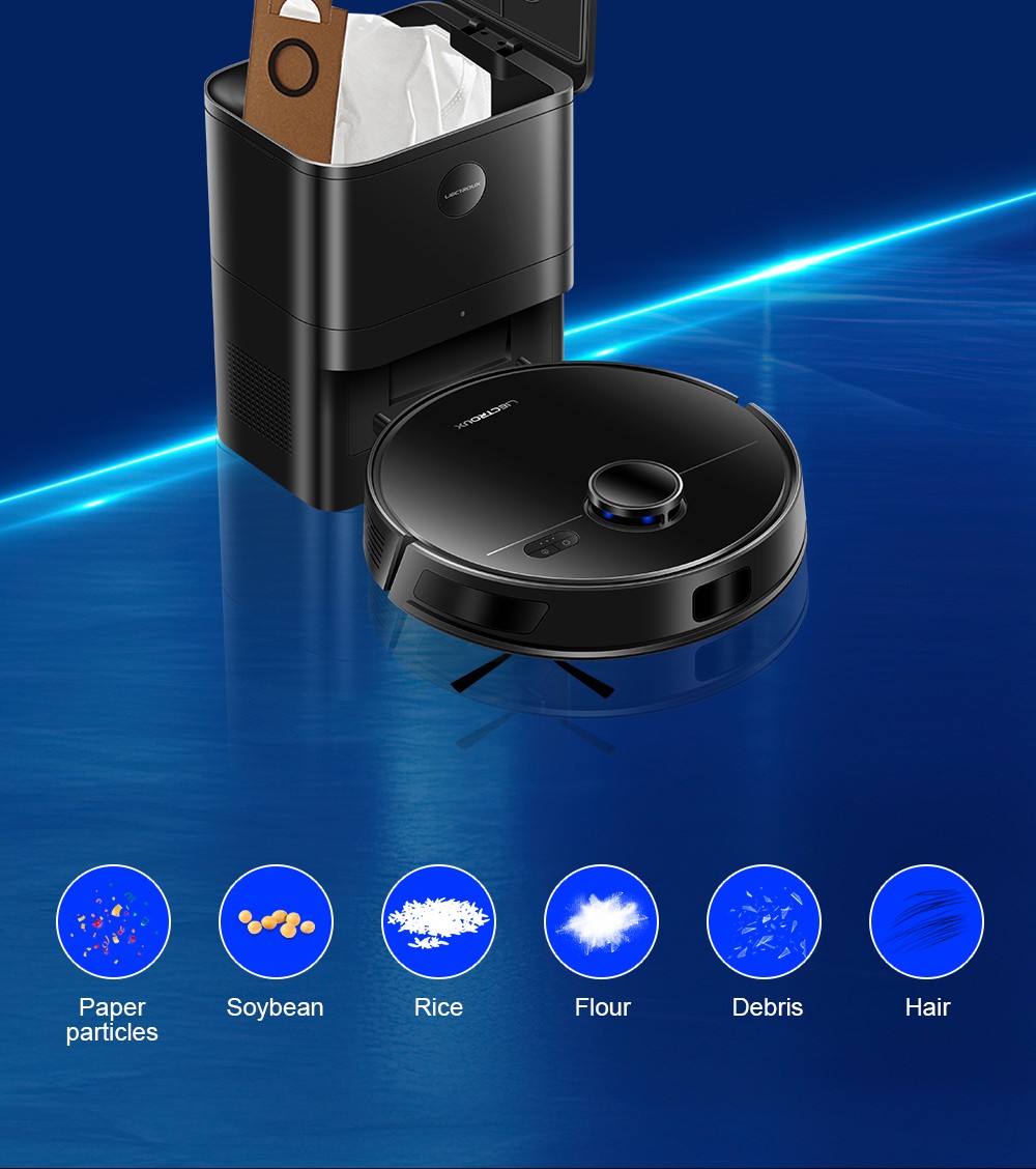 Liectroux M70 Pro Lidar Robot Vacuum Cleaner with Self-emptying Dustbin, Multi-floor Map Storage, 6500Pa Strong Suction, 3200mAh Battery, Max. 175min Runtime, Smart App & Voice Control, 3L Dust Bag, Black