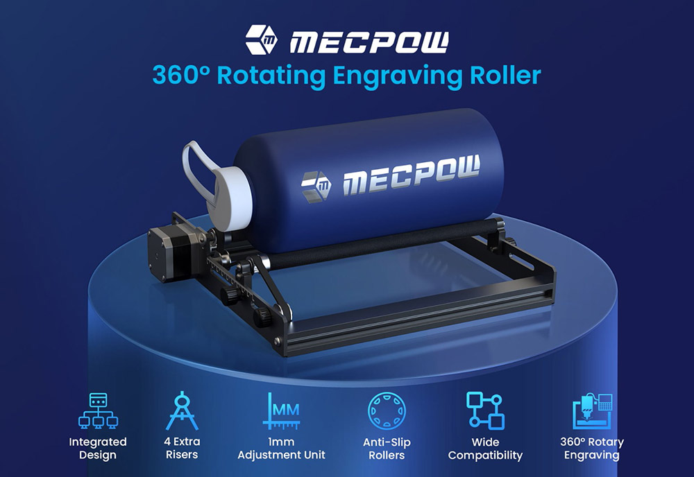 Refurbished Mecpow G3 Rotary Roller with Risers, 360 Degree Engraving for Cylindrical Objects
