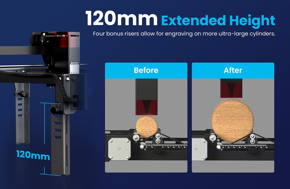 Refurbished Mecpow G3 Rotary Roller with Risers, 360 Degree Engraving for Cylindrical Objects