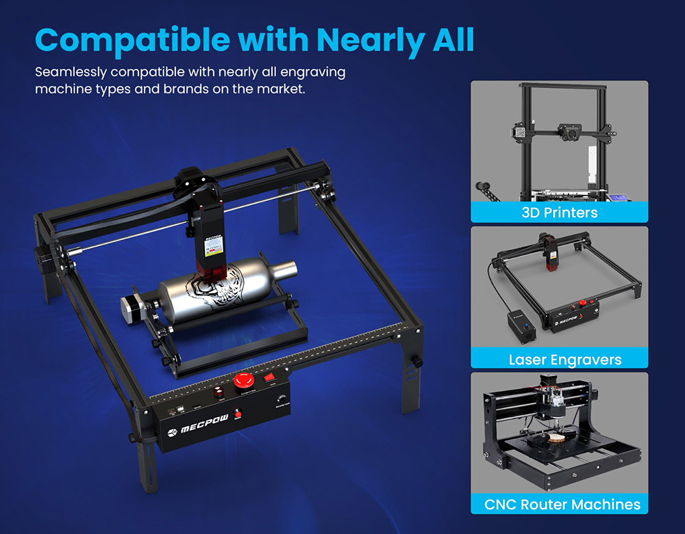 Refurbished Mecpow G3 Rotary Roller with Risers, 360 Degree Engraving for Cylindrical Objects