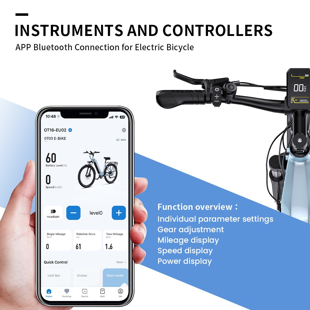 ONESPORT OT05 Electric Bike, 27.5'' Aluminum Frame, 250W ANANDA Motor, 36V 18.2Ah Battery, 25km/h Max Speed, 60-120km Range, Oil Disc Brake, Shimano 7 Speed, Torque Sensor, 100kg Max Load - Glossy Blue