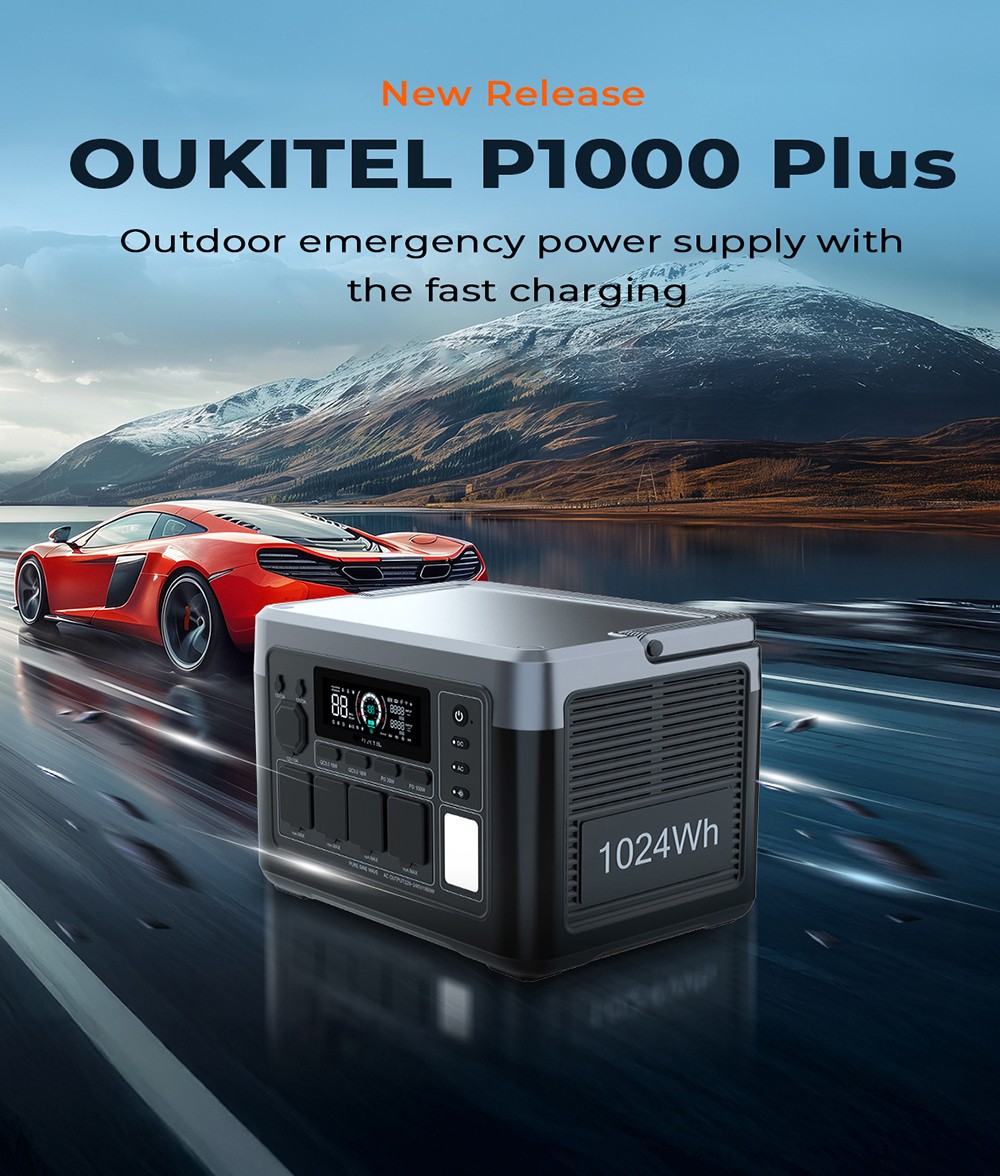 OUKITEL P1000 PLUS Station d'Énergie Portable, Générateur Solaire 1800W 1024Wh avec Batterie LiFePO4, Charge Rapide, Contrôle par Application Smart pour Extérieur, Camping-Car, Secours Domicile et Urgences