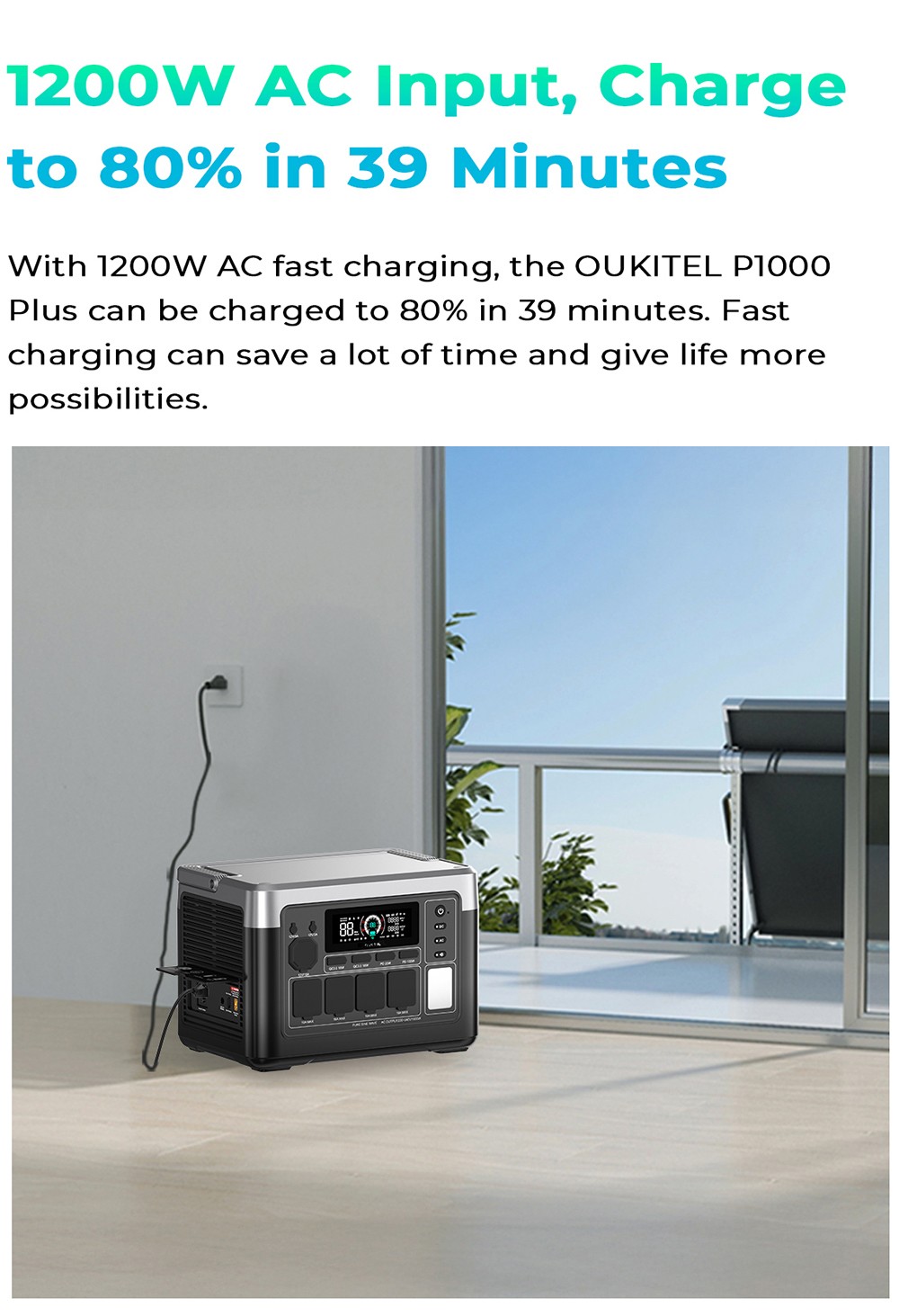 OUKITEL P1000 PLUS Station d'Énergie Portable, Générateur Solaire 1800W 1024Wh avec Batterie LiFePO4, Charge Rapide, Contrôle par Application Smart pour Extérieur, Camping-Car, Secours Domicile et Urgences