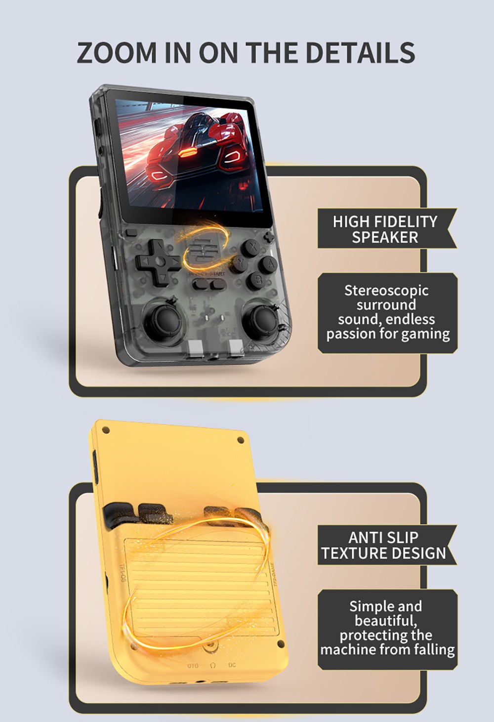 Powkiddy V20 Handheld Game Console, 256GB TF Card, 3.5 inch IPS Screen, Open Source Linux System, 64-bit 3D Simulators, 10 Hours Playtime - Yellow