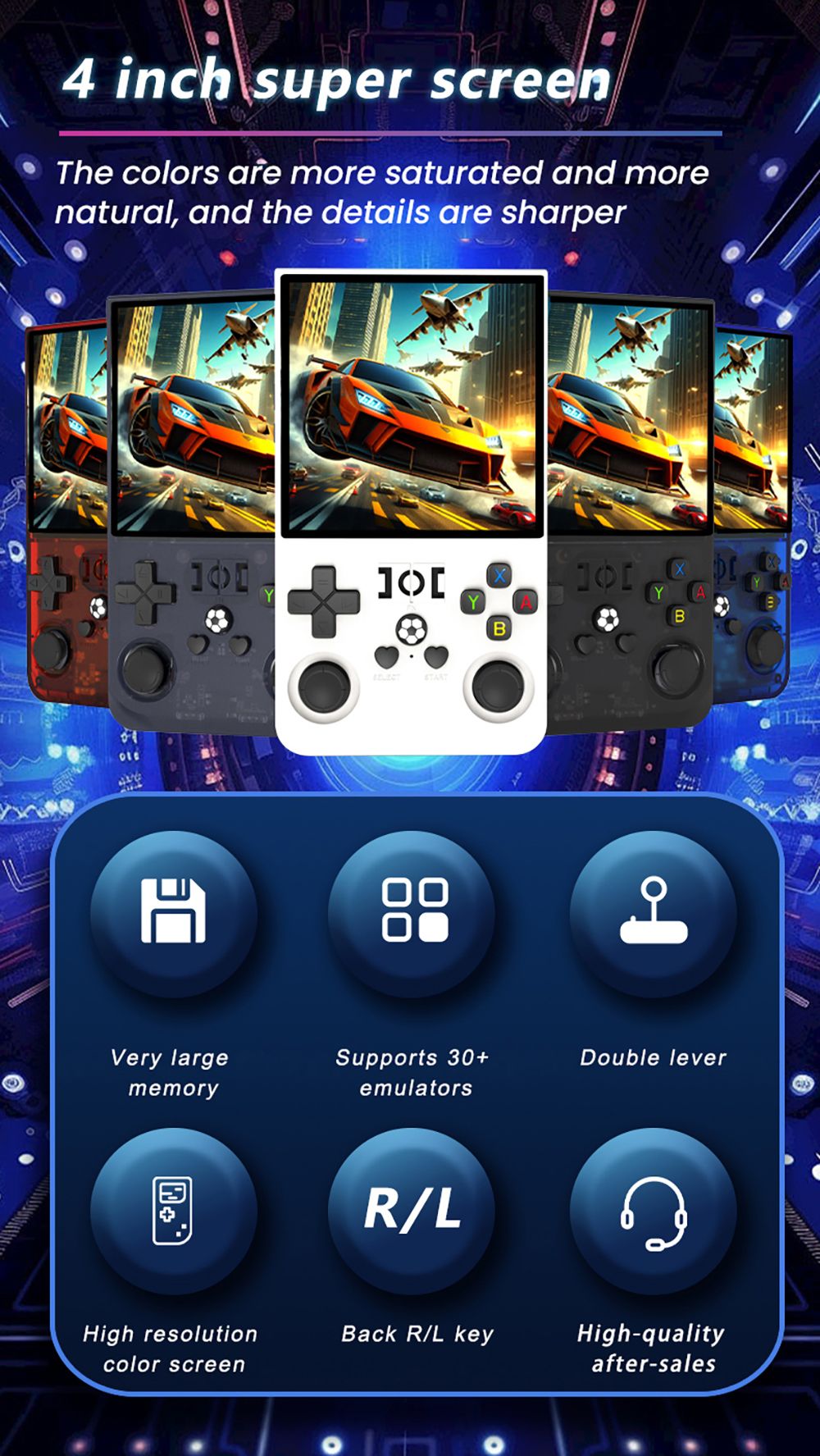 R36 Max Handheld Game Console, 128GB TF Card with 30000 Games, 4.0 inch IPS Screen, Open Source Linux, 30+ Emulator, 6 Hours Playtime - Red