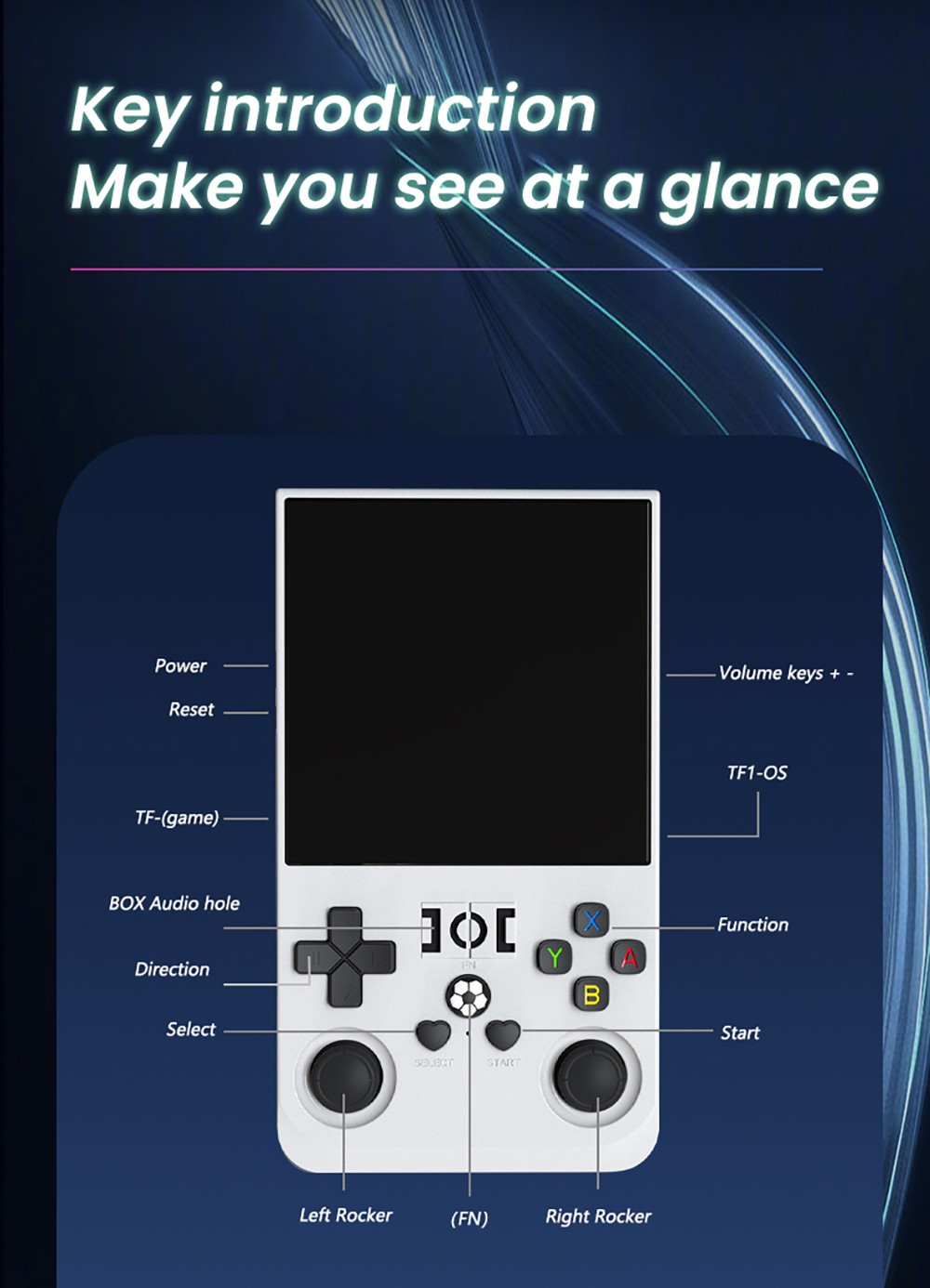 R36 Max Handheld Game Console, 64GB TF Card with 20000 Games, 4.0 inch IPS Screen, Open Source Linux, 30+ Emulator, 6 Hours Playtime - Blue