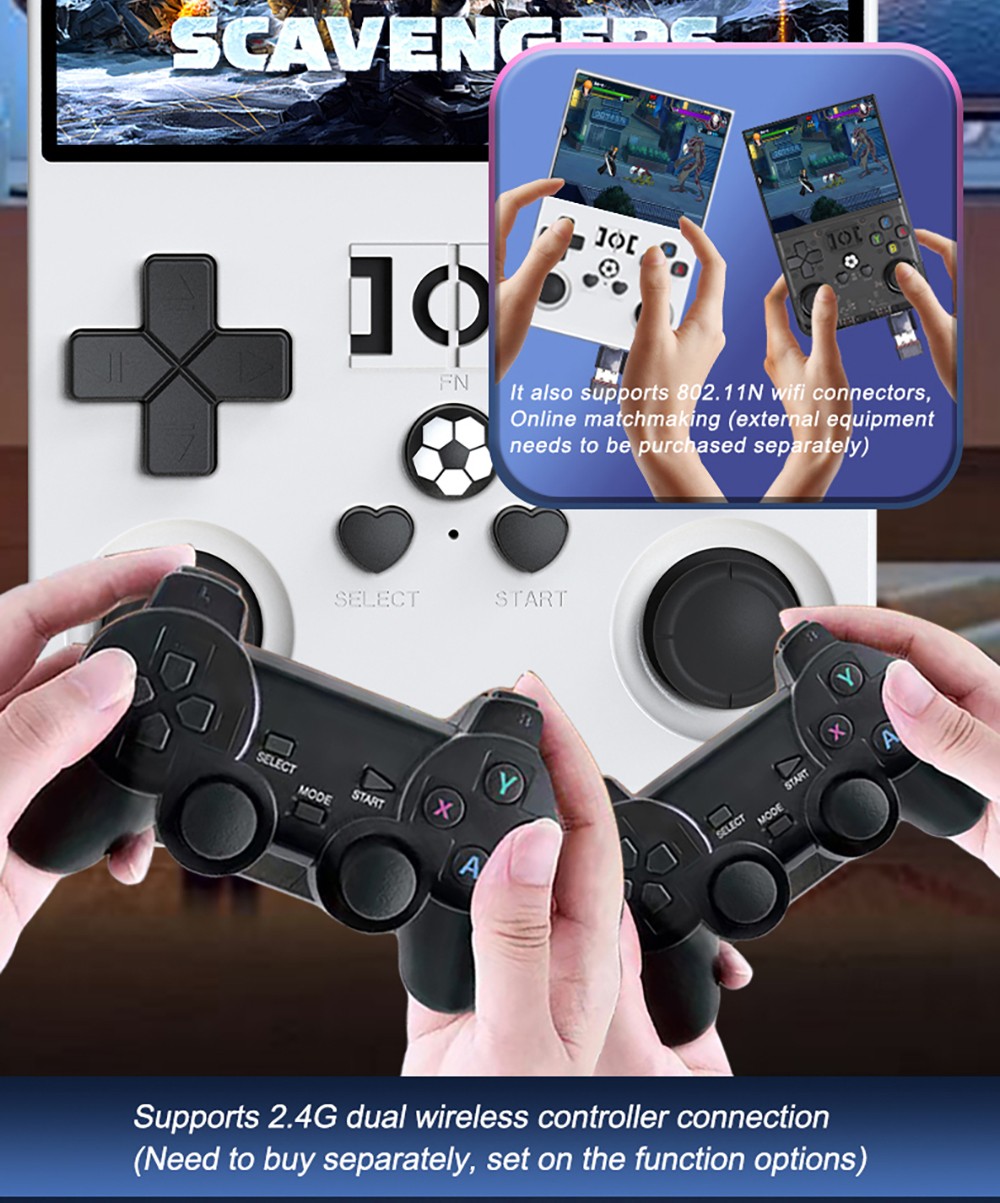 R36 Pro Handheld Game Console, 128GB TF Card with 30000 Games, Open Source Linux, 3.5-inch IPS Screen, 30+ Emulators, 6 Hours Battery Life - White