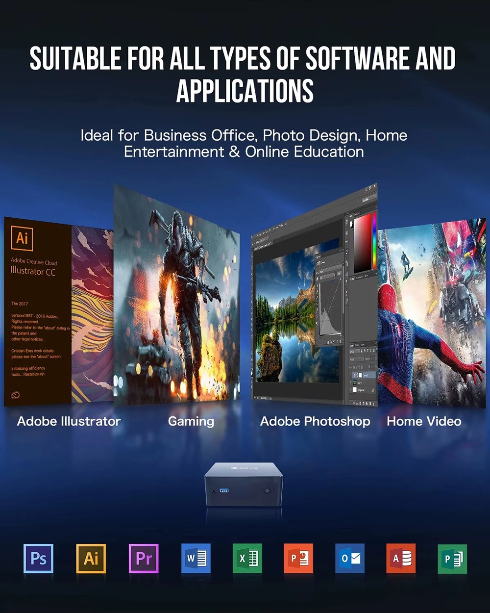 SOYO M2 Plus Mini-PC, Intel N100 4 Core Max 3,4 GHz, 16 GB RAM 512 GB SSD, HDMI + DP Dual Screen Display, WiFi 5 Bluetooth 4.2, 4 * USB3.2, 1 * USB2.0, 1 * RJ45, 1 * Kopfhöreranschluss, VESA-Montage möglich, geräuschlose Kühlung