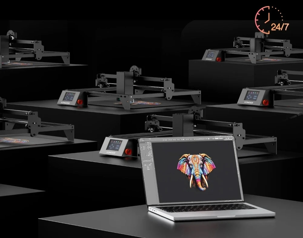 LONGER RAY5 20W Laser Engraver Cutter, Fixed Focus, 0.08*0.1mm Laser Spot, Color Touchscreen, 32-Bit Chipset, Support APP Connection, Working Area 375*375mm