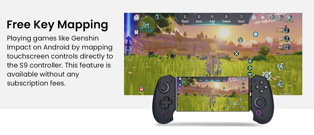 abxylute S9 Manette de jeu, compatible avec les séries iPhone 15/16, iPad Mini 6/7, téléphone et tablette Android, étirement maximal 216 mm, application de jeu
