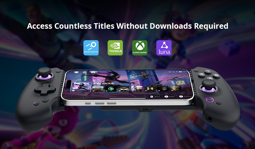 abxylute S9 Manette de jeu, compatible avec les séries iPhone 15/16, iPad Mini 6/7, téléphone et tablette Android, étirement maximal 216 mm, application de jeu