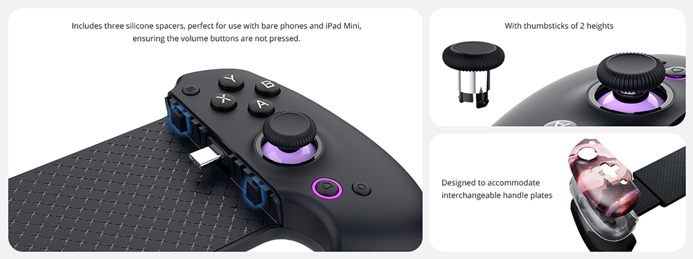 abxylute S9 Manette de jeu, compatible avec les séries iPhone 15/16, iPad Mini 6/7, téléphone et tablette Android, étirement maximal 216 mm, application de jeu