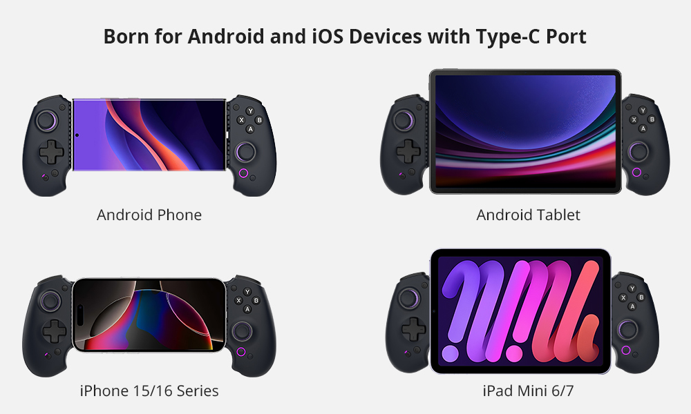 abxylute S9 Gaming Controller, Compatible with iPhone 15/16 Series, iPad Mini 6/7, Android Phone & Tablet