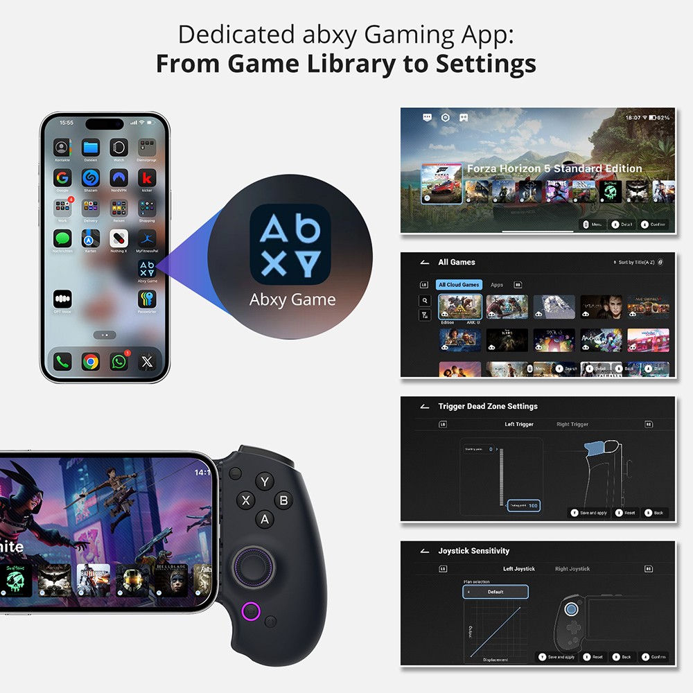 abxylute S9 Gaming Controller, Compatible with iPhone 15/16 Series, iPad Mini 6/7, Android Phone & Tablet