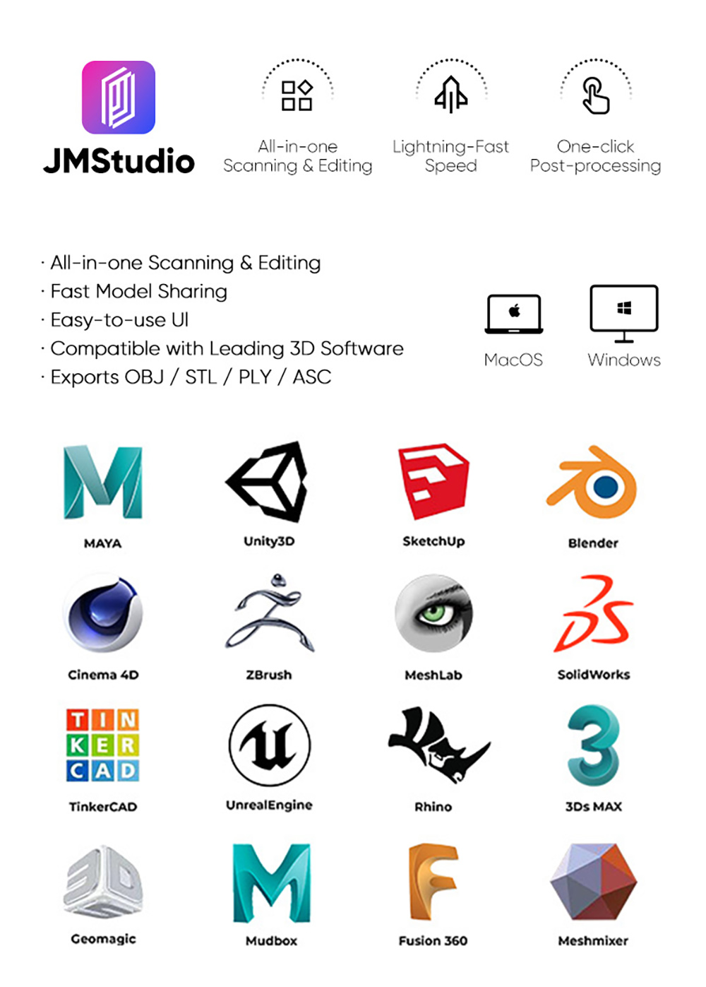 3DMakerpro Moose 3D Scanner, 0.03mm Accuracy, 0.07mm Resolution, Blue LED Light Source, 24-bit Color Camera, Al Visual Tracking, 10fps Frame Rate, Anti-Shake Lenses, Compatible with Windows/MacOS