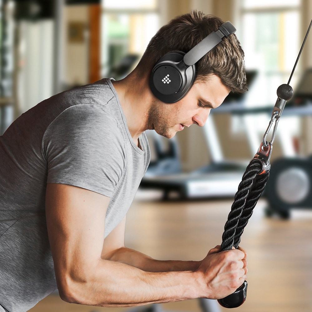 Tronsmart Sounfii Q20 ANC Bluetooth Headphones, 50 Hours Autonomy, 90° Swiveling Earpads, Pair with 2 Devices, Tronsmart App Control, Built-in Mic for Clear Calls, Active Noise Cancellation - Black