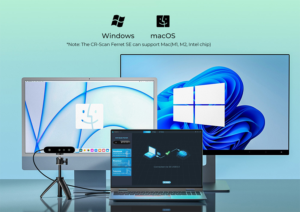 Creality CR-Scan Ferret SE 3D Scanner, Infrared Light Source, Up to 30 fps Scan Speed, 0.1mm Accuracy, 24-bit Full-Color Scanning, Anti-Shake Tracking, 560x820mm Single Capture Range, 150x150mm Minimum Scanning