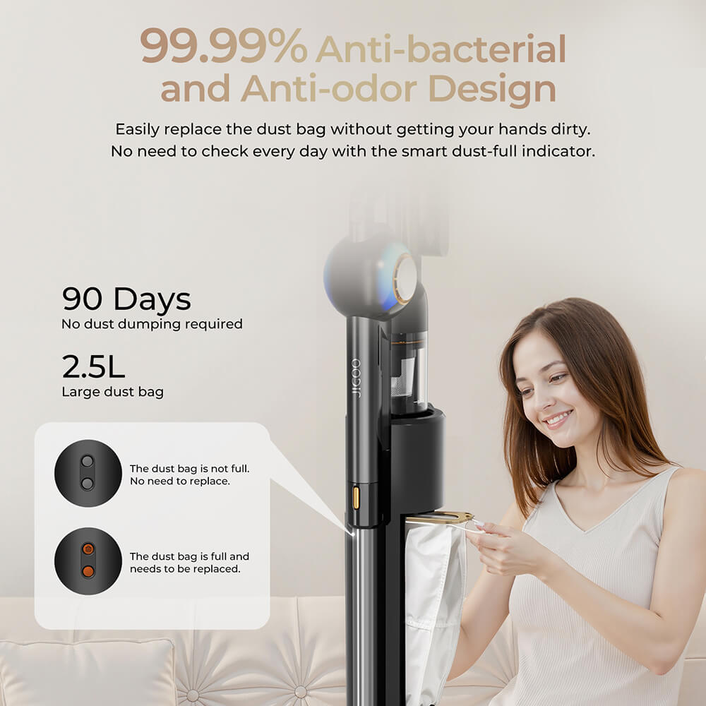 JIGOO V700 Cordless Vacuum Cleaner with 2.5 L Suction Station, Automatic Dust Emptying, 33KPa Suction Power, Anti-Tangle Brush, Dual LED Illumination, Up to 55 Minutes Runtime, Ideal for Hard Floor, Carpet, Pet