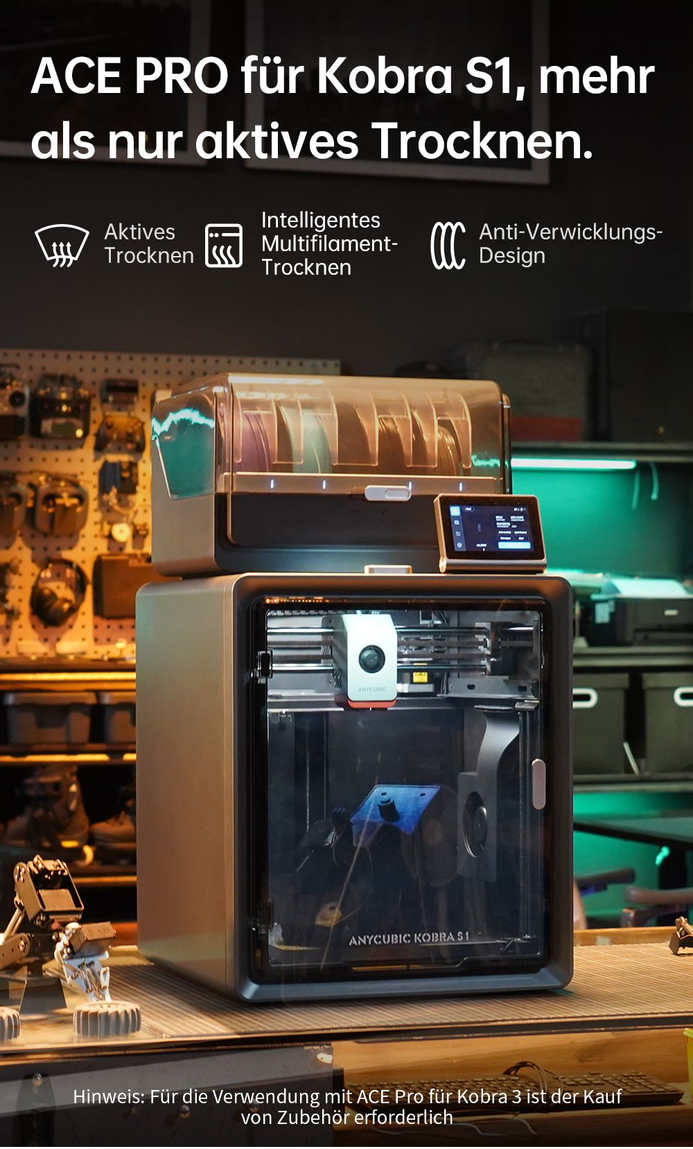 ANYCUBIC KOBRA S1 COMBO 3D-Drucker, lebendiger 8-Farben-Druck, 600 mm/s ultraschnelle Geschwindigkeit, automatische Nivellierung, 320 °C Hotend, 44 dB ultraleise, CoreXY-Konstruktion, 250 x 250 x 250 mm