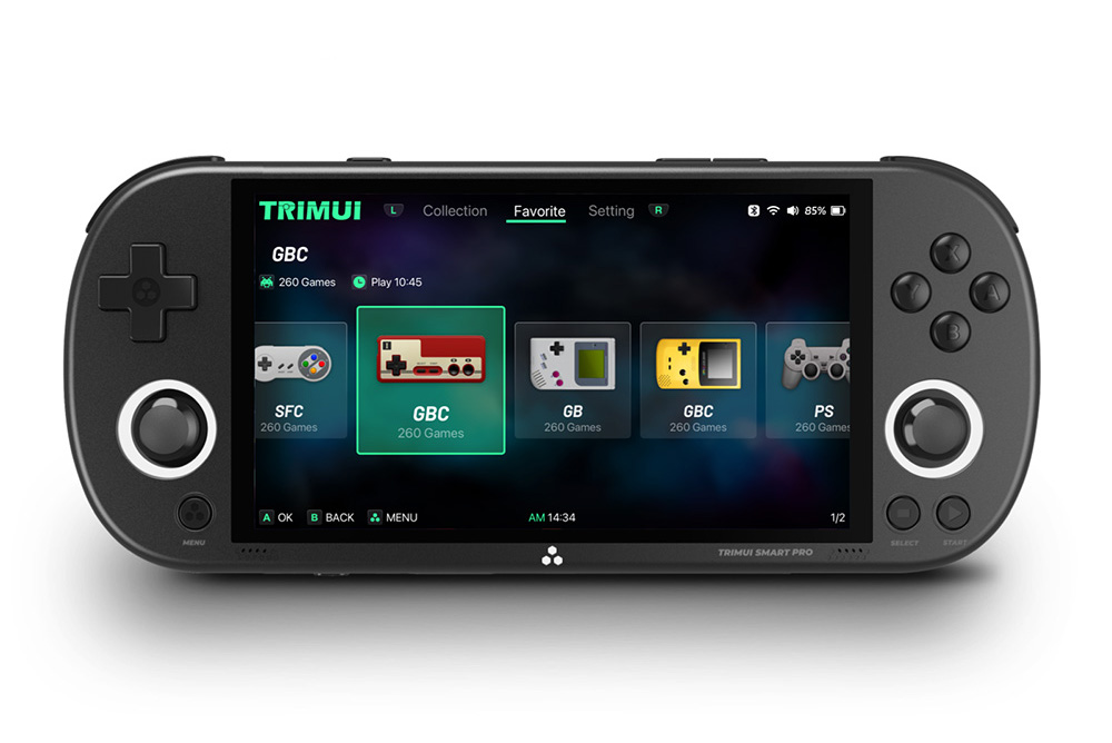 TRIMUI Smart Pro Handheld Game Console, 4.96-inch IPS Screen, Linux OS, 1GB RAM 8GB Storage 64GB TF Card, 5 Hours Playtime - Black