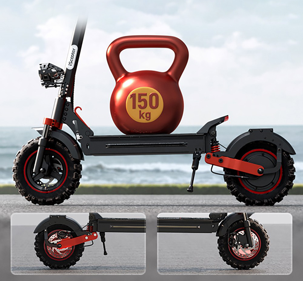 iScooter iX5S Electric Scooter, 1000W Motor, 48V 15Ah Battery, 10-inch Tire, 25km/h Max Speed, 65km Range, Dual Disc Brakes, Front & Rear Shock Absorbers