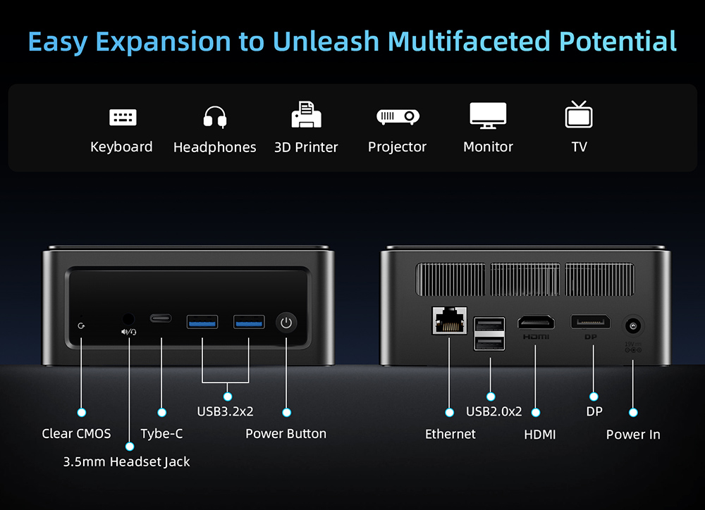 BMAX B9 Power Mini PC, Intel Core i9-12900H 14 cœurs Max 5,0 GHz, 32 Go de RAM 1 To SSD, DP+HDMI+Type-C Triple écran 4K, prise en charge HDR dynamique, WiFi 6 Bluetooth 5.2, 2*USB 3.2 2*USB 2.0 1*RJ45 1*prise casque 3,5 mm